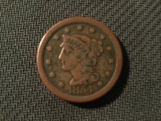 1854 Braided Hair Large Cent Penny - Detail / Rare Coin