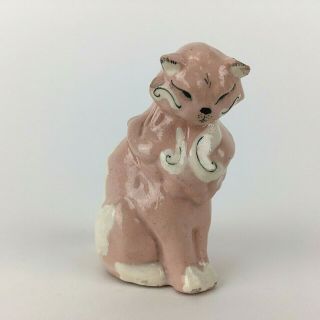 Rare 1940s Vintage Kay Finch Ceramic California Pottery Pink Cat Ambrosia Figure
