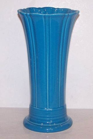 Incredible Retired Rare Fiesta Peacock Blue 9 5/8 " Medium Flared Vase With Label