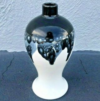 Rare Camark Pottery Black And White Drip Glaze Weed Pot Vase C.  1928