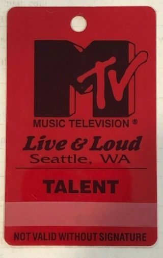 Mtv Live & Loud 1993 Rare Talent Backstage Pass/credential - Nirvana/pearl Jam