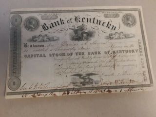 Rare 1847 Bank Of Kentucky Capital Stock Of The Bank Of Kentucky Certificate