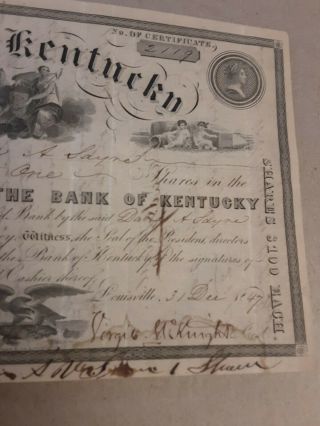 Rare 1847 Bank of Kentucky Capital Stock of the Bank of Kentucky Certificate 2