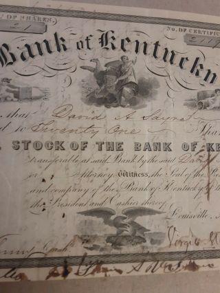 Rare 1847 Bank of Kentucky Capital Stock of the Bank of Kentucky Certificate 3