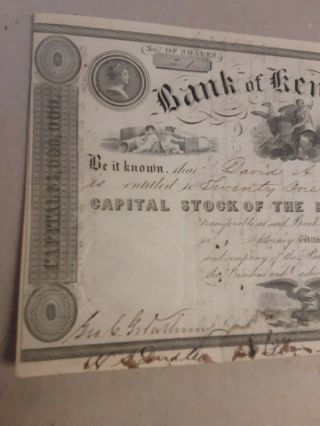Rare 1847 Bank of Kentucky Capital Stock of the Bank of Kentucky Certificate 4