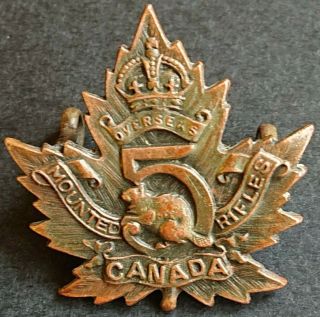 Rare Ww1 Canadian Overseas 5th Mounted Rifles Cap Badge