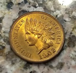 Rare 1902 U.  S.  Indian Head Penny Bright Bu Clear Sharp Details N/r