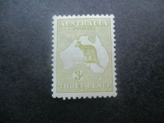 Kangaroo Stamps: 3d Olive 3rd Watermark - Rare (d143)