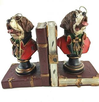 Rare Bookends St Bernard With Monocle And Chain Home Decor Old World Library