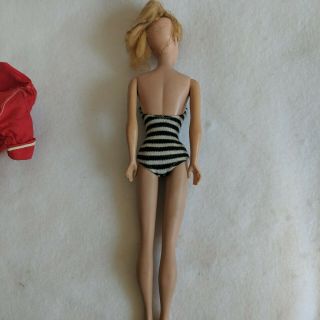 Rare Early Blonde Ponytail 5 1961 Barbie Orig Black White Zebra Bathing Suit 3