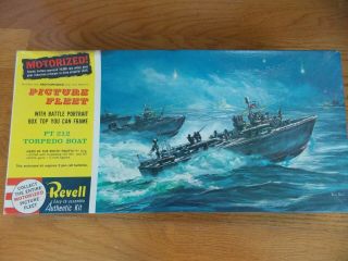 RARE Vintage Revell Picture Fleet Motoried PT Boat box with later issue kit.  H3 2