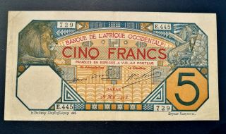 French West Africa Occidentale 5 Francs Dakar 1918 Very Rare Date Banknote