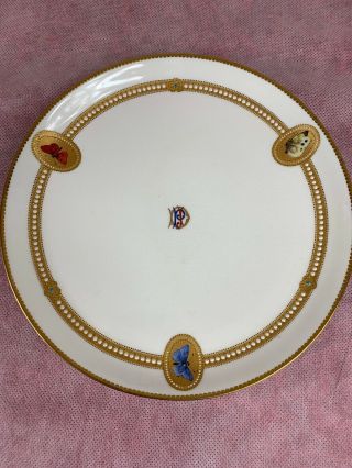 Rare Royal Worcester Hand Painted Butterflies & Jeweled 9” Dinner Plate C.  1880s