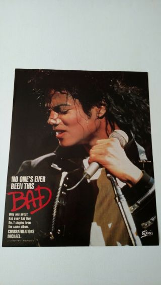Michael Jackson " Bad " (1988) Rare Print Promo Poster Ad