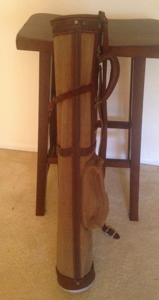 Antique Canvas/leather Stove Pipe Golf Bag,  Rare