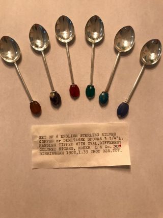 Set Of 6 English Sterling Silver Demitasse Spoons (rare)