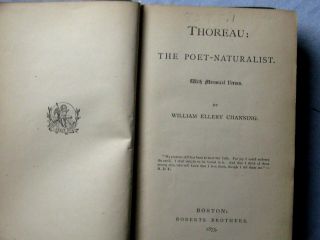 1873 Henry David Thoreau Biography By William Ellery Channing RARE HC 1st 3