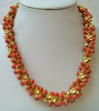 Rare Vintage Estate Signed Trifari Coral Tone Missing Beads 18 " Necklace 2110l