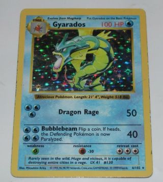 1999 Wotc Pokemon Base Shadowless Gyarados Holo Rare Card 6/102 Played Good