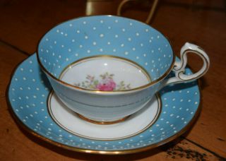 Rare Vintage Royal Albert Crown China Tea Cup/saucer 1925 - 35 Blue Dots & Floral