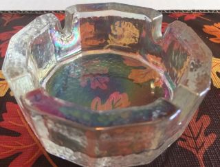 Vintage Art Deco Heavy Duty Opalescent Iridescent Glass Ashtray 3 3/4” Rare