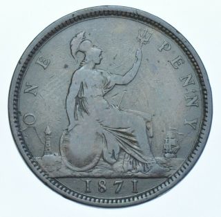 Rare 1871 Penny British Coin From Victoria [r8] Avf/gf