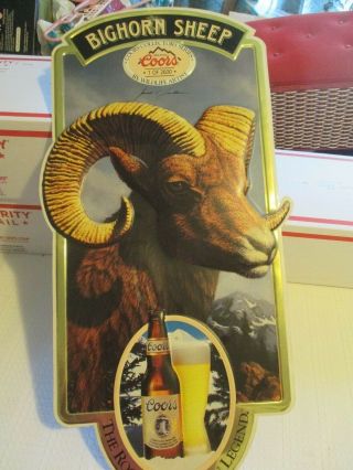 Extremely Rare Coors Wildlife Limited Metal Beer Sign Bighorn Sheep Embossed