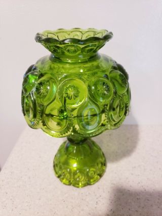 Vintage Le Smith 3 Piece Green Glass Moon And Star Fairy Lamp Complete And Rare