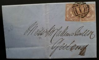 Rare 1860 - Victoria Australia Cover Ties 2xbrown Lilac Emblem Stamps Melbourne