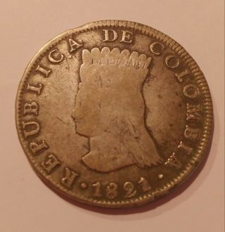 Rare Colombia Cundinamarca 8 Reales 1821 Ba Jf Silver Coin