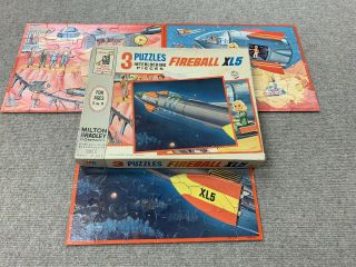 Rare Gerry Anderson Collins Fireball Xl5 1964 Milton Bradley 3 Puzzle Set 4429 - 1