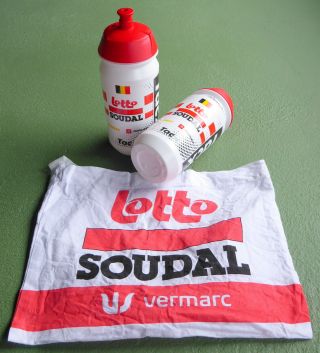 Rare 2019 Lotto Soudal Bidon Musette Set Tour De France Water Bottle Feed Bag