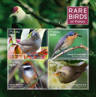 Palau - 2016 Rare Birds On Stamps Sheet Of 4 Mnh