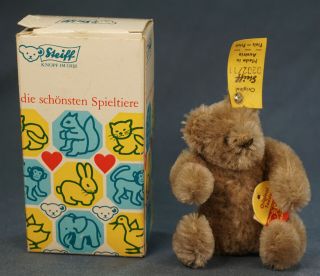 Vintage Steiff Teddy Bear 3.  5” Bendy Caramel Label Tag 0202/11 Box - Rare