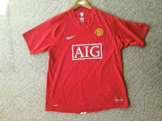 Rare Manchester United Home Football Shirt 2007/08 Red Nike Aig Size L
