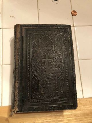 Antique 1895 German Bible Die Bibel Heilige Schrift Old Leather Rare