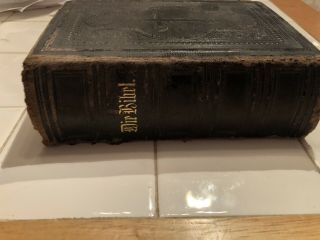 Antique 1895 German Bible Die Bibel Heilige Schrift Old Leather RARE 6