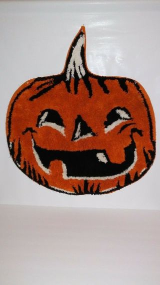 Rare Vintage Halloween Jack - O - Lantern Throw Rug Orange & Black 1/2 " Shag