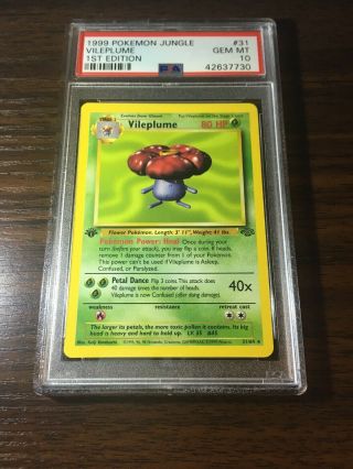 1st Ed Vileplume Non - Holo Rare Pokemon Card 31/64 Jungle Set Psa 10 Gem