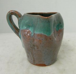 Ex Rare Signed Monticello Pottery Chinese Blue Glaze Left Handed Pitcher,  Neat