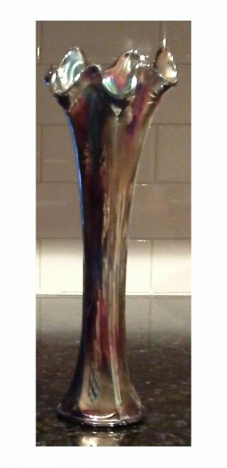 Rare Vintage Carnival Glass Swung Vase,  10 1/4 " Tall