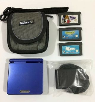 Rare 2002 Blue Nintendo Game Boy Advance Sp Ags - 001 With Case,  Charger & Games.