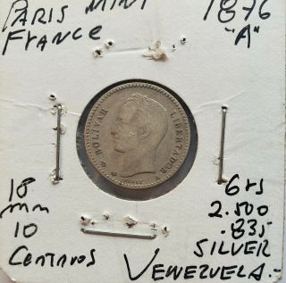 Venezuela 1876a 10c Rare Silver Coin