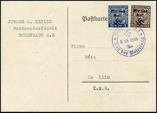 Su083.  Sudetenland Rumburg Local Overprints Post Card From Bodenbach 1938 Rare