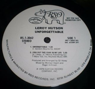 Unforgettable Leroy Hutson RARE 1978 WHITE LABEL PROMO Disco Funk Soul FAST SHIP 3