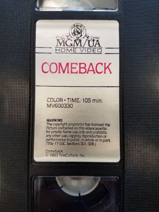 Eric Burdon in Comeback (VHS) - MGM Videocassette VERY RARE 4