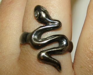 Rare,  Antique,  Victorian Sterling Silver Snake/serpent Ring With Diamond Eyes