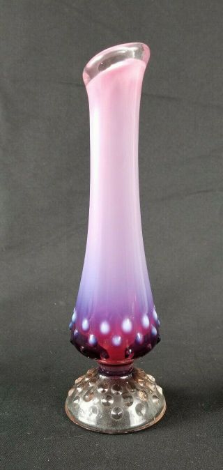 Rare Vintage Fenton Art Glass Plum Opalescent Hobnail 8 " Rose Bud Swung Vase