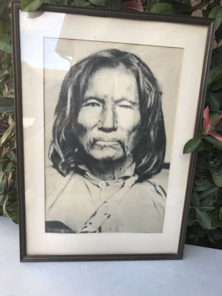 Vintage Rare Sitting Bear Satank Kiowa Native American Print Framed Smithsonian