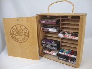 Vtg 80s Napa Valley Wood Cassette Case Holder Holds 24 Cassettes Slide Door Rare